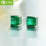 Vintage Emerald Stud Earrings 925 Sterling Silver Wedding Party Bride Jewelry