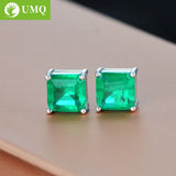Vintage Emerald Stud Earrings 925 Sterling Silver Wedding Party Bride Jewelry