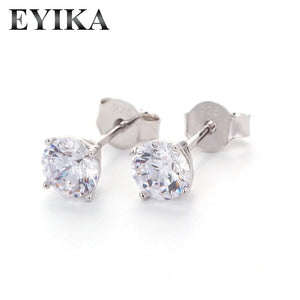 925 Sterling Silver Stud Earrings 5mm Pink Zircon Wedding Bride Band Jewelry
