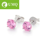 925 Sterling Silver Stud Earrings 5mm Pink Zircon Wedding Bride Band Jewelry