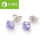 925 Sterling Silver Stud Earrings 5mm Pink Zircon Wedding Bride Band Jewelry