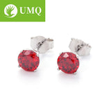 925 Sterling Silver Stud Earrings 5mm Pink Zircon Wedding Bride Band Jewelry