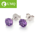 925 Sterling Silver Stud Earrings 5mm Pink Zircon Wedding Bride Band Jewelry