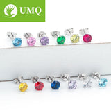 925 Sterling Silver Stud Earrings 5mm Pink Zircon Wedding Bride Band Jewelry
