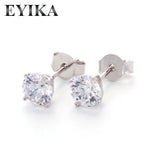 925 Sterling Silver Stud Earrings 5mm Pink Zircon Wedding Bride Band Jewelry