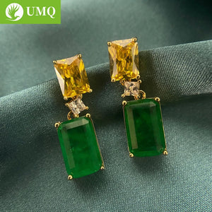Vintage 925 Silver Emerald Citrine Birthstone 18K Earrings