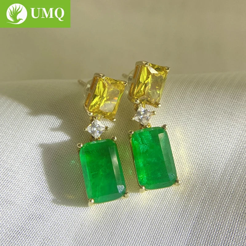 Vintage 925 Silver Emerald Citrine Birthstone Earrings