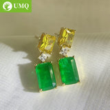 Vintage 925 Silver Emerald Citrine Birthstone Earrings