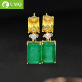 Vintage 925 Silver Emerald Citrine Birthstone 18K Earrings