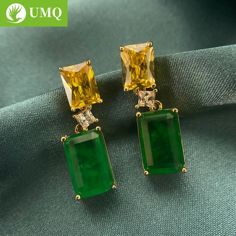 Vintage 925 Silver Emerald Citrine Birthstone 18K Earrings
