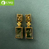 Vintage 925 Silver Emerald Citrine Birthstone Earrings