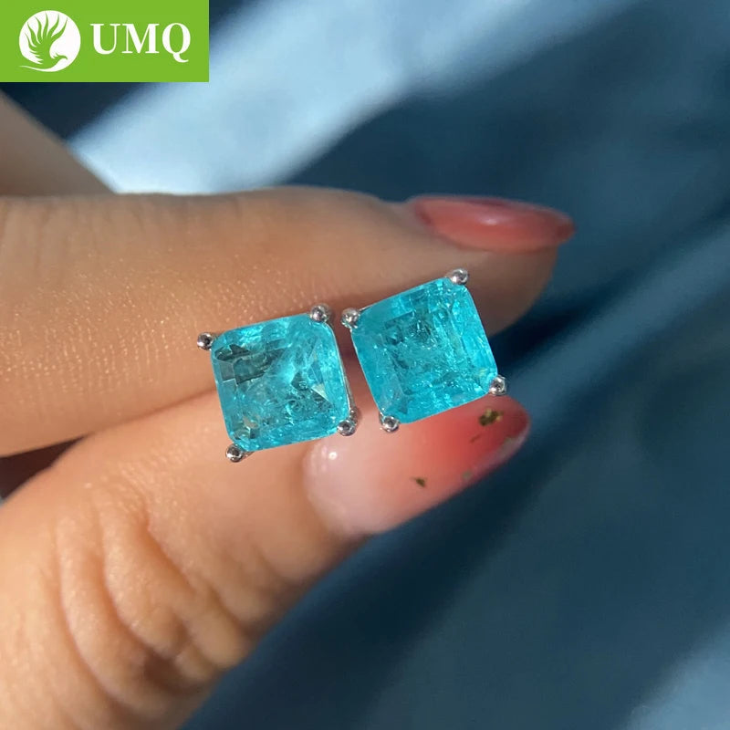 925 Silver Paraiba Tourmaline Gemstone Ear Studs Earrings