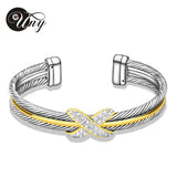 Double Twisted Cable Wire Bracelet Women Gift Two Tone Cuff Bangle