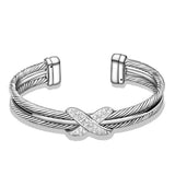 Double Twisted Cable Wire Bracelet Women Gift Two Tone Cuff Bangle