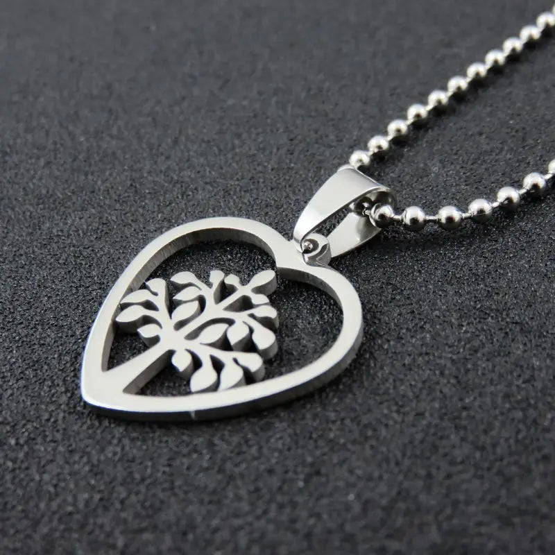 UOK298 Stainless Steel Tree Of Life Necklace Pendant Love Heart