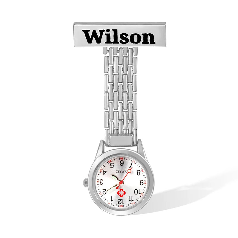 Personalised Name Fob Watch Doctor Nurse Clock Pin Brooch Engrave Gift