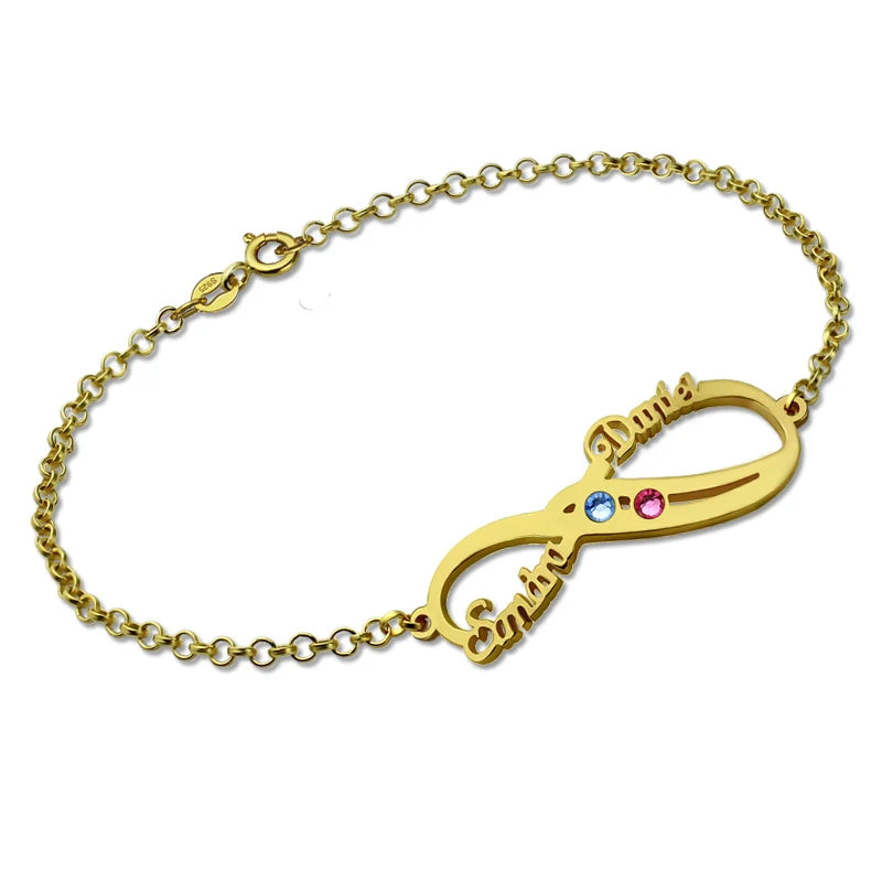 Personalized 925 Silver Infinity Bracelet Name Birthstone Jewelry
