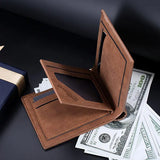 Custom Men Photo Engraved Wallet Short Purse Leather Money Clip