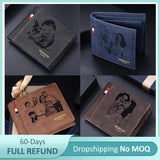 Custom Men Photo Engraved Wallet Short Purse Leather Money Clip