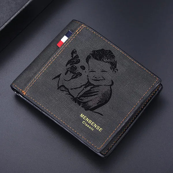 Custom Men Photo Engraved Wallet Short Purse Leather Money Clip