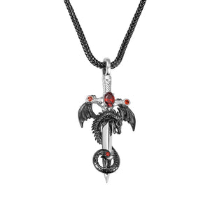 Retro Sword Dragon Pendant Man Necklace Vintage Pterodactyl Choker Chain Gift