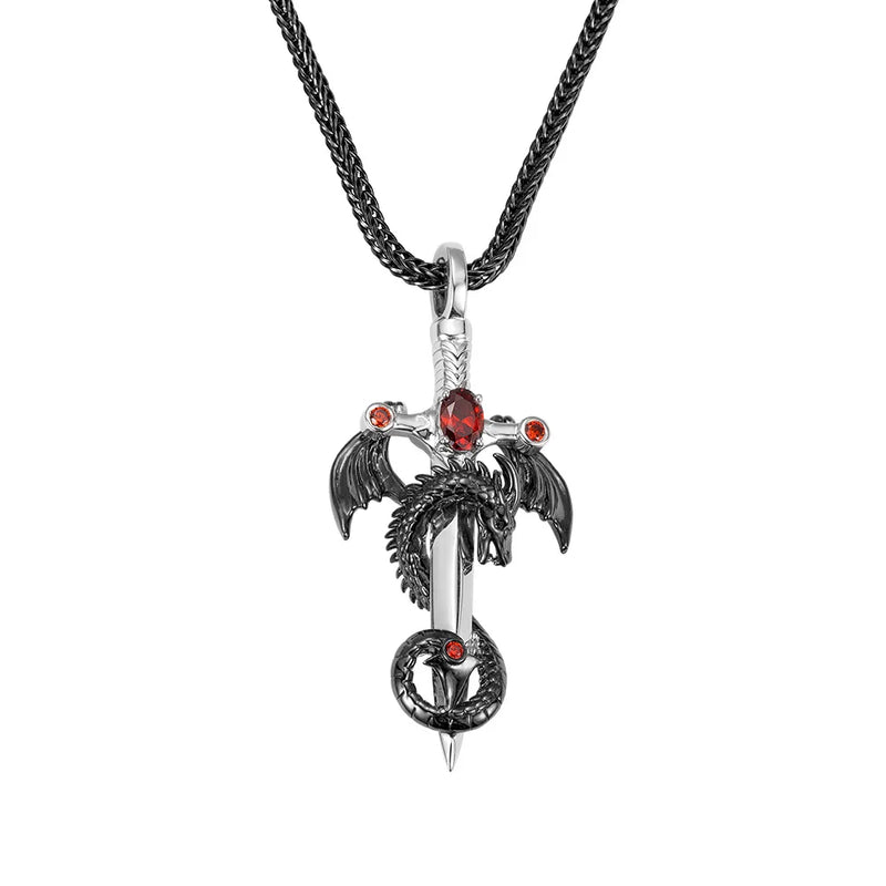 Retro Sword Dragon Pendant Man Necklace Vintage Pterodactyl Choker Chain Gift