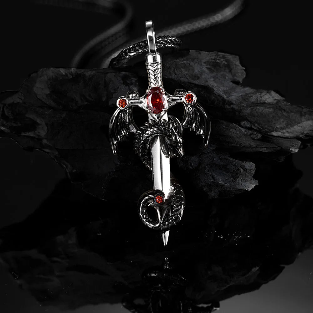Retro Sword Dragon Pendant Man Necklace Vintage Pterodactyl Choker Chain Gift