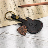 Personalized Wood Guitar Pick with Leather Guitar Shaped Case Keychain