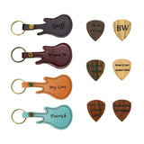 Personalized Wood Guitar Pick with Leather Guitar Shaped Case Keychain