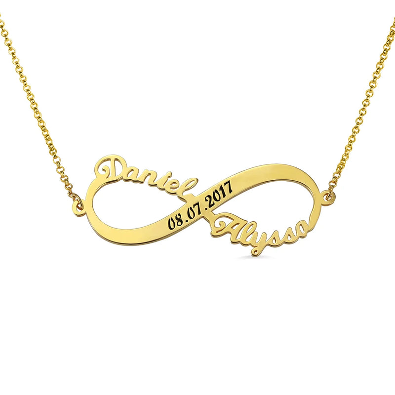 Personalized Name Couple Necklace Date Engraving Charms Infinity Pendants