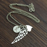 Personalized Angel Wing Heart Charm Initial Necklace
