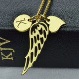 Personalized Angel Wing Heart Charm Initial Necklace