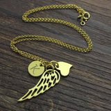Personalized Angel Wing Heart Charm Initial Necklace