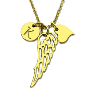 Personalized Angel Wing Heart Charm Initial Necklace