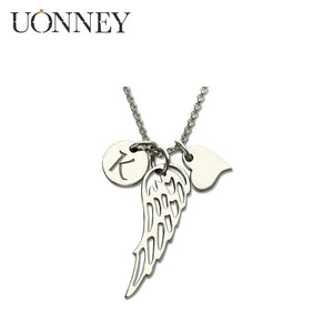 Personalized Angel Wing Heart Charm Initial Necklace