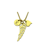 Personalized Angel Wing Heart Charm Initial Necklace