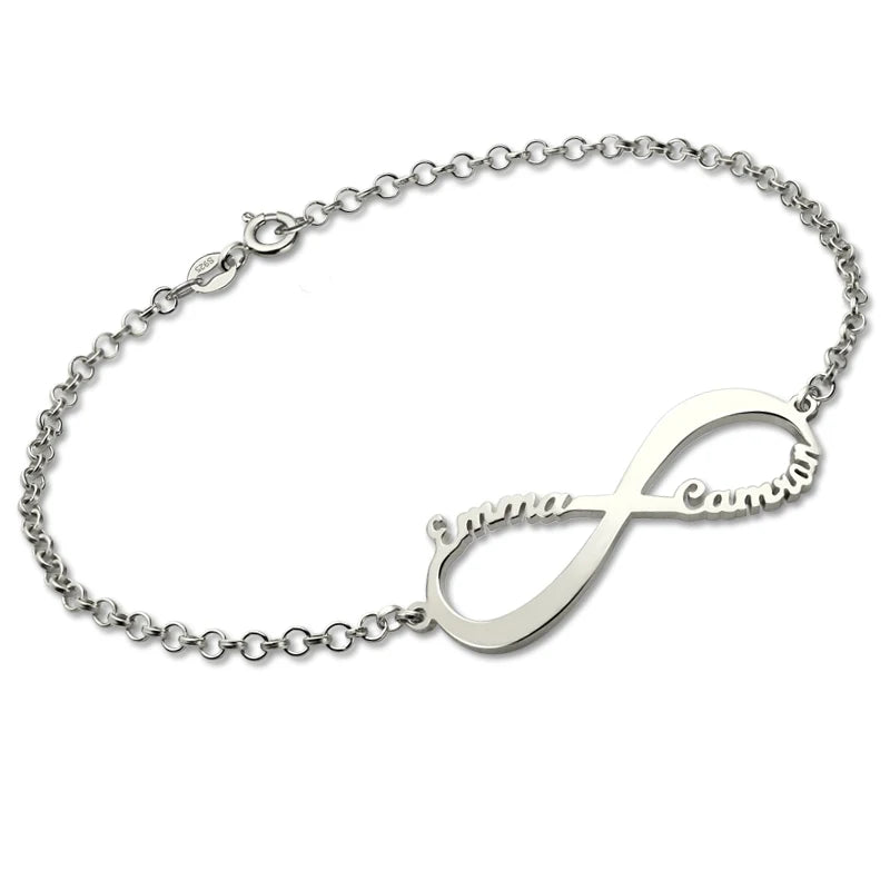 Personalized Infinity Name Engraved Bracelets on Hand