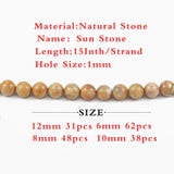 Sun Stone Beads Round Spacer Beads 4/6/8/10/12MM