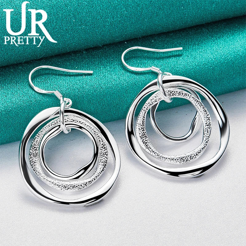 925 Silver Three Circles Drop Earrings Party Wedding Charm Jewelry