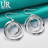 925 Silver Three Circles Drop Earrings Party Wedding Charm Jewelry