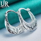 925 Silver 20mm U Shaped Carved Hoop Earring For Women Party Wedding