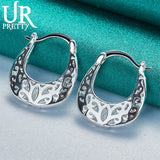 925 Silver 20mm U Shaped Carved Hoop Earring For Women Party Wedding