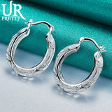 925 Silver 22mm Vintage Engraved Hoop Earring For Women Lady Party Wedding