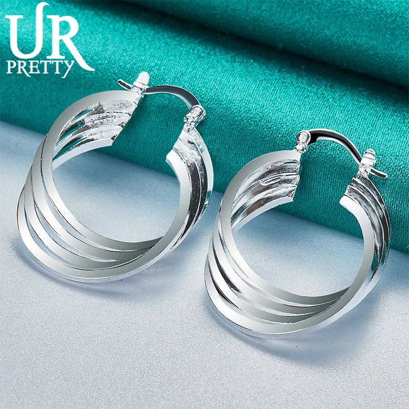 925 Sterling Silver 25mm 4 Circles Hoop Earrings for Women Engagement Party