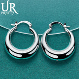 925 Silver 27mm Crescent Hoop Earring For Women Lady Party Wedding Charm