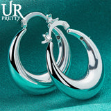 925 Silver 27mm Crescent Hoop Earring For Women Lady Party Wedding Charm