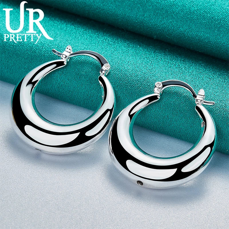 925 Silver 27mm Crescent Hoop Earring For Women Lady Party Wedding Charm