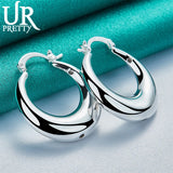 925 Silver 27mm Crescent Hoop Earring For Women Lady Party Wedding Charm