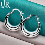 925 Silver 27mm Crescent Hoop Earring For Women Lady Party Wedding Charm