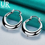 925 Silver 27mm Crescent Hoop Earring For Women Lady Party Wedding Charm